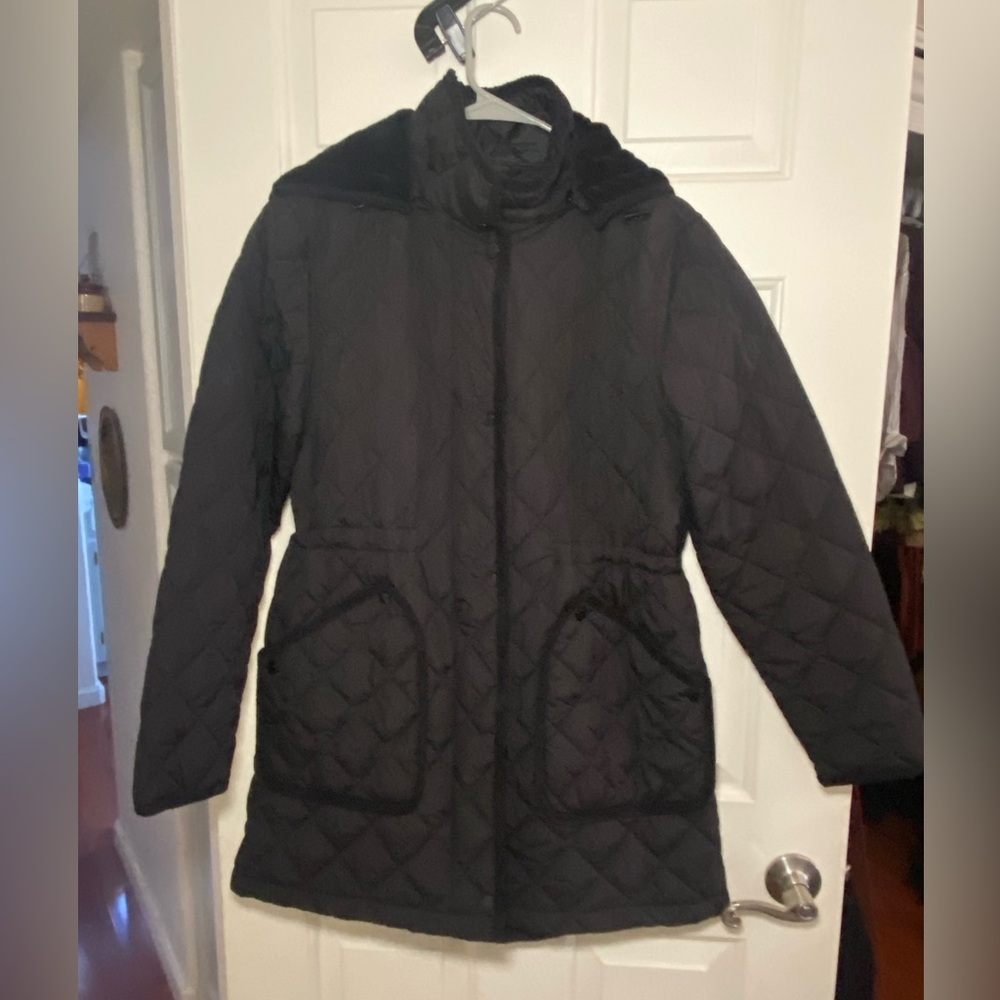 Black Bernardo Diamond Quilted Hooded Puffer Coat Size S